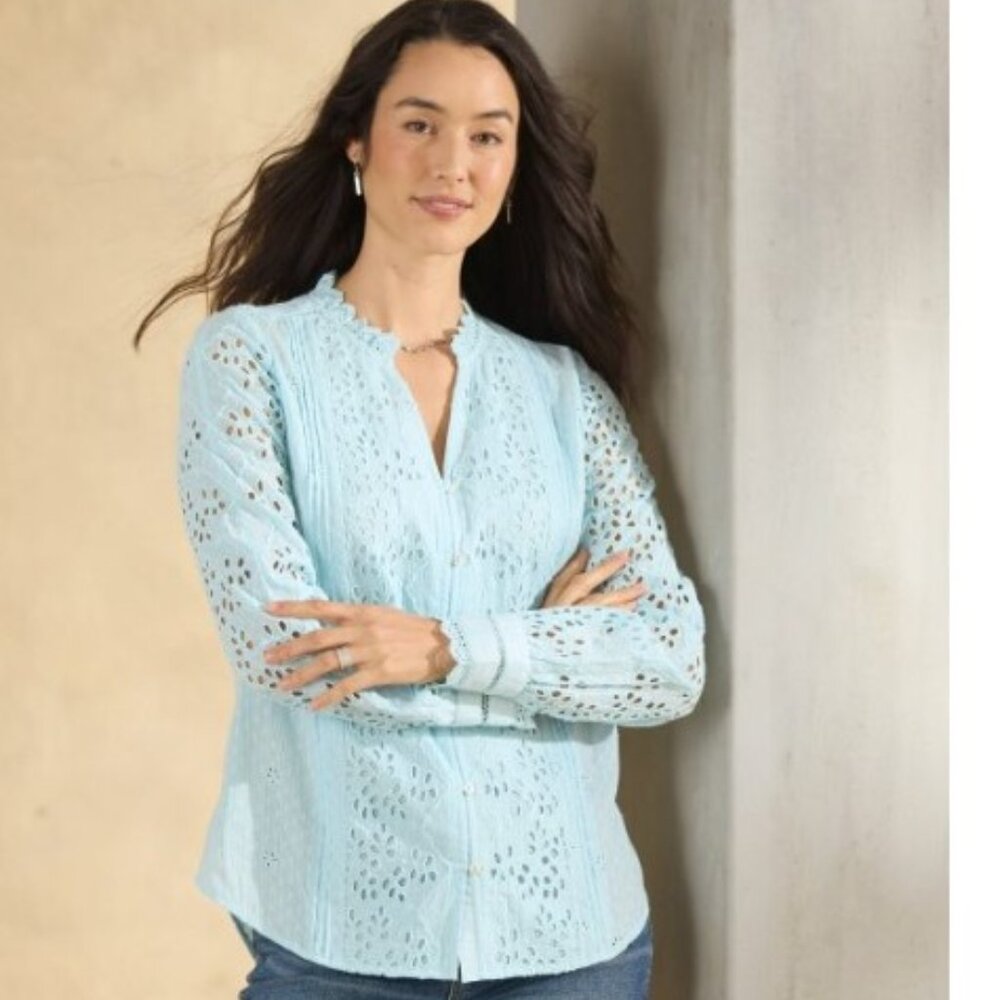 Sundance Valeria Eyelet Shirt in Aquamarine – Size Small – NWT - Picture 1 of 4